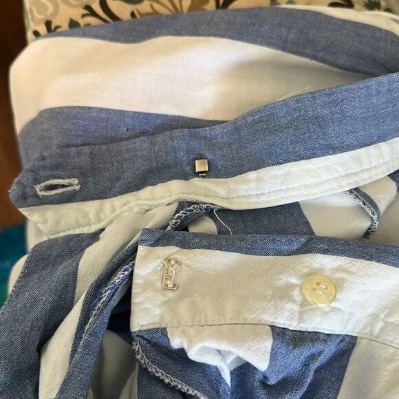 Vintage 70s Breeches Brand Blue and White Striped High Waisted Cotton Pants - Picture 9 of 9